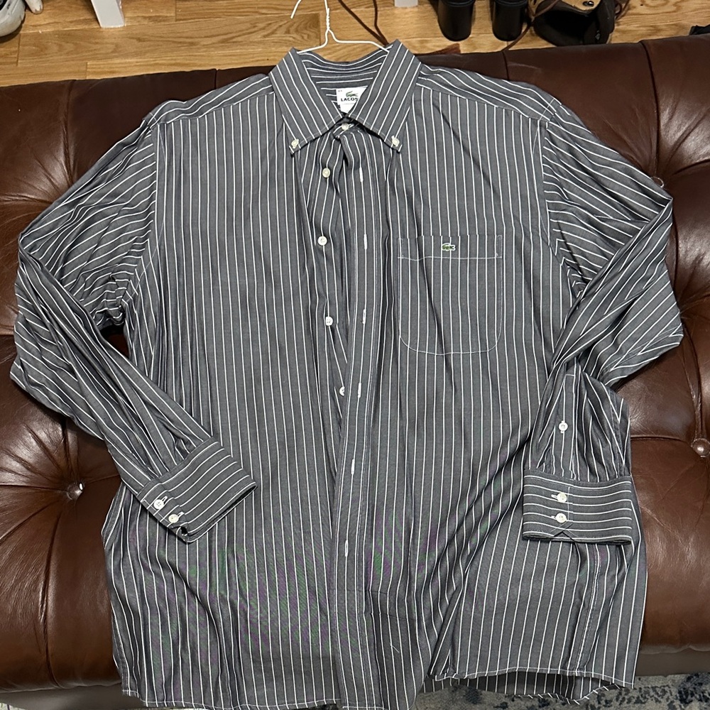 Lacoste Men's Black Striped Button Down Shirt